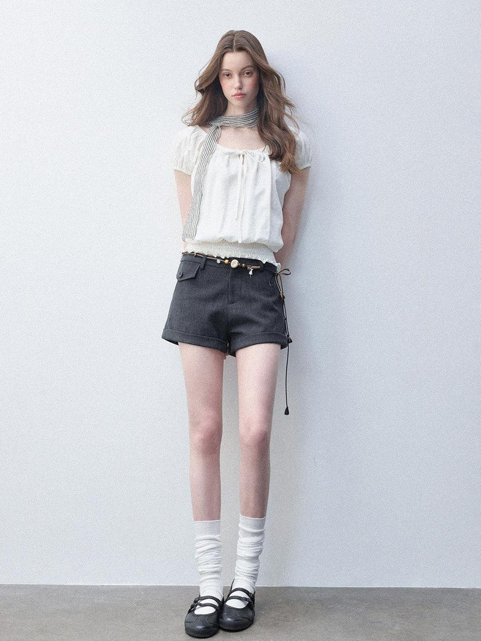 Luamoss Breathable Korean Loose Boat Neck Cropped Lyocell Blend Short Sleeve T-Shirts