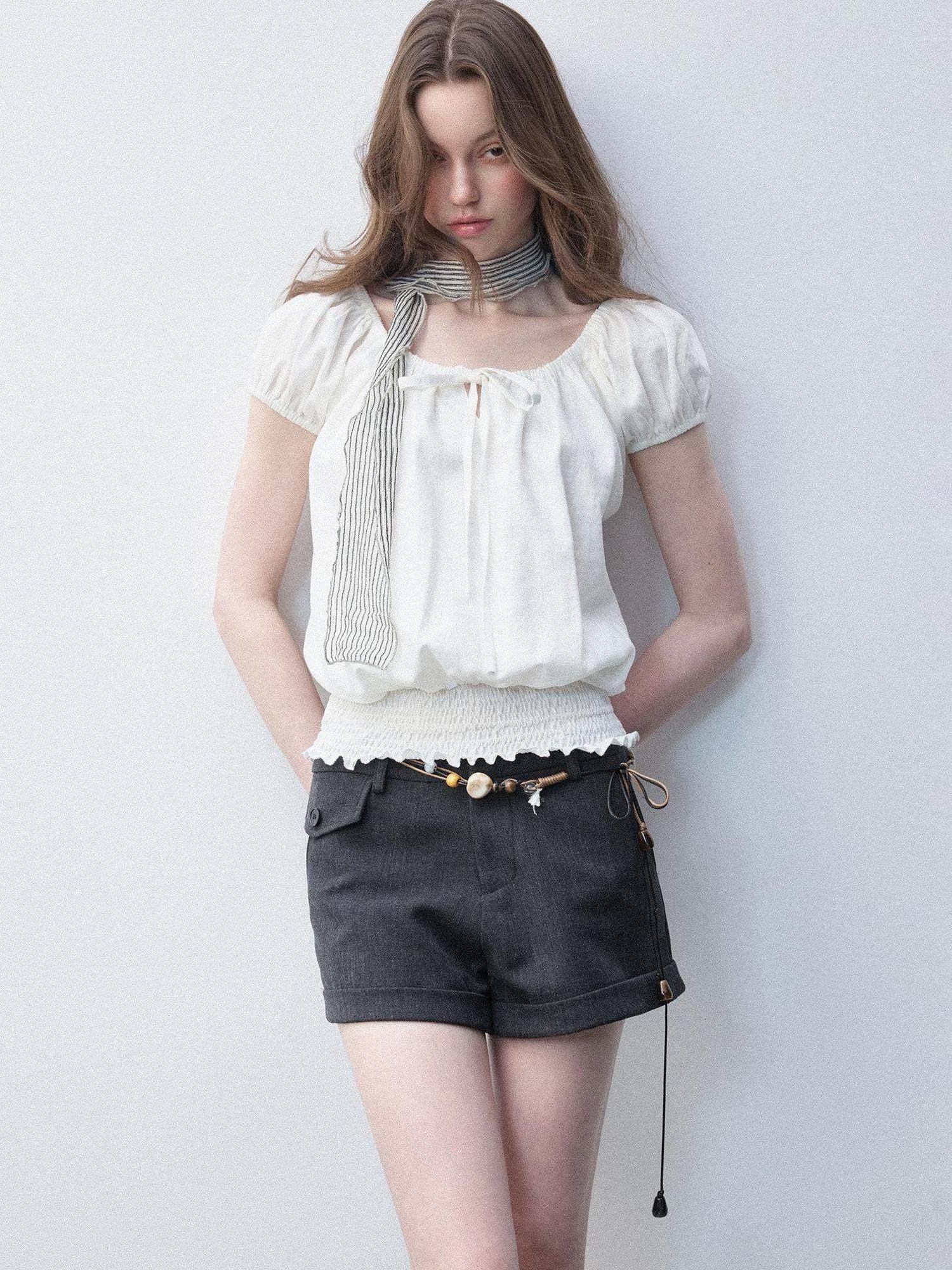 Luamoss Breathable Korean Loose Boat Neck Cropped Lyocell Blend Short Sleeve T-Shirts