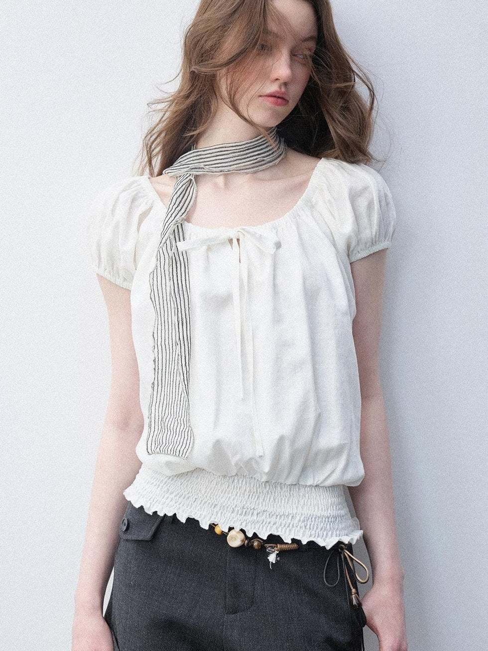 Luamoss Breathable Korean Loose Boat Neck Cropped Lyocell Blend Short Sleeve T-Shirts