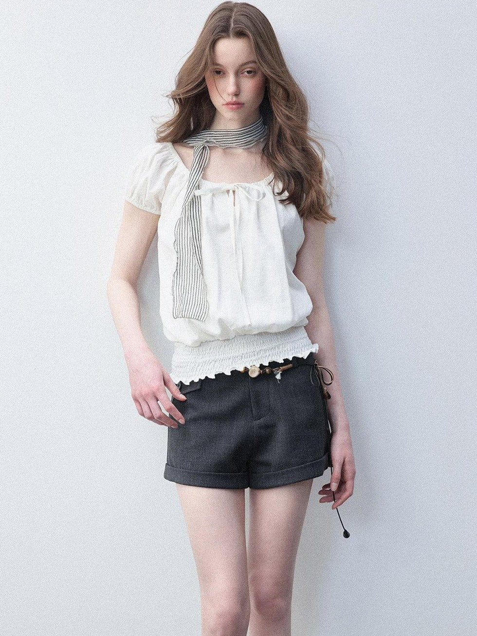 Luamoss Breathable Korean Loose Boat Neck Cropped Lyocell Blend Short Sleeve T-Shirts