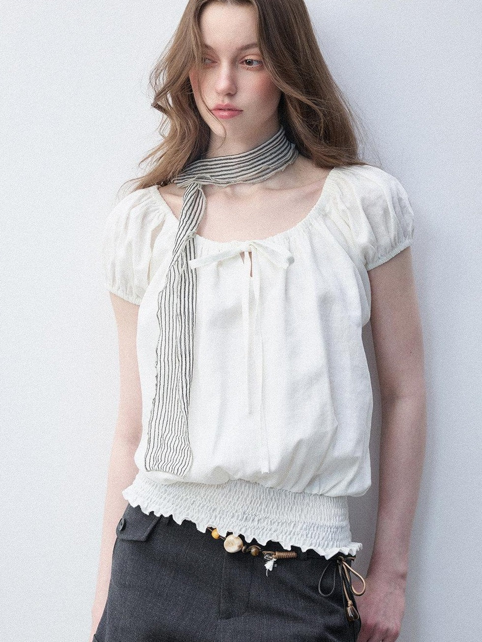 Luamoss Breathable Korean Loose Boat Neck Cropped Lyocell Blend Short Sleeve T-Shirts
