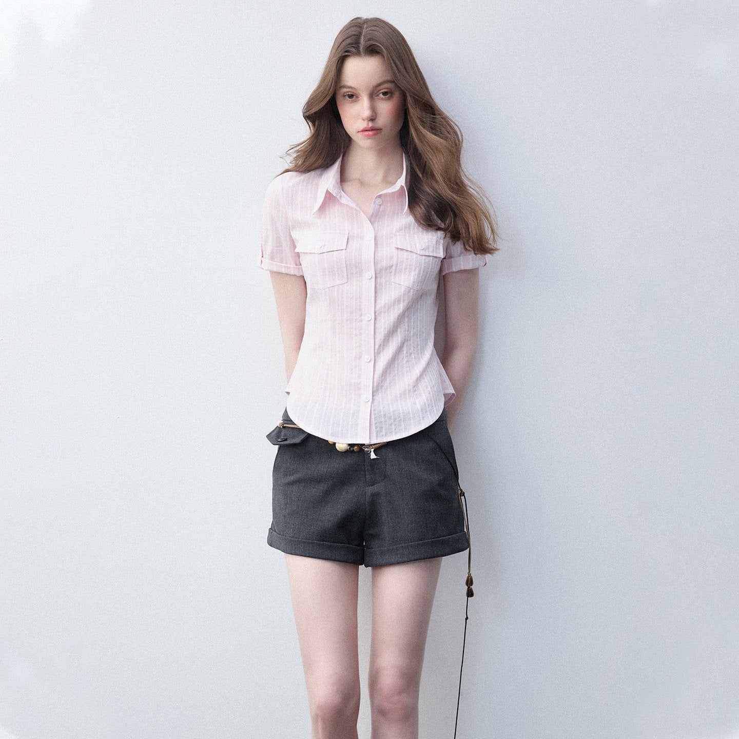 Luamoss_Breathable_Pure_Cotton_Slim_Fit_Casual_Striped_Collared_For_Women_Pink_Shirts_MISSTT