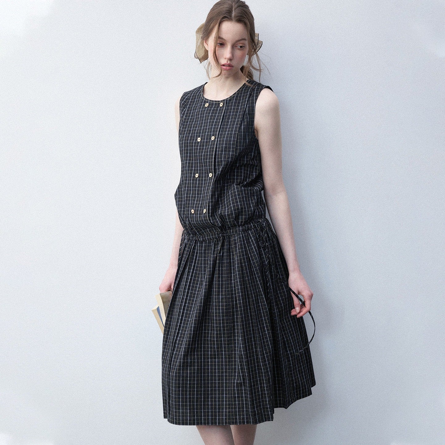 Luamoss_Breathable_Pure_Cotton_Tie_Waist_Korean_H_Line_Loose_Fit_Casual_Midi_Dresses_MISSTT