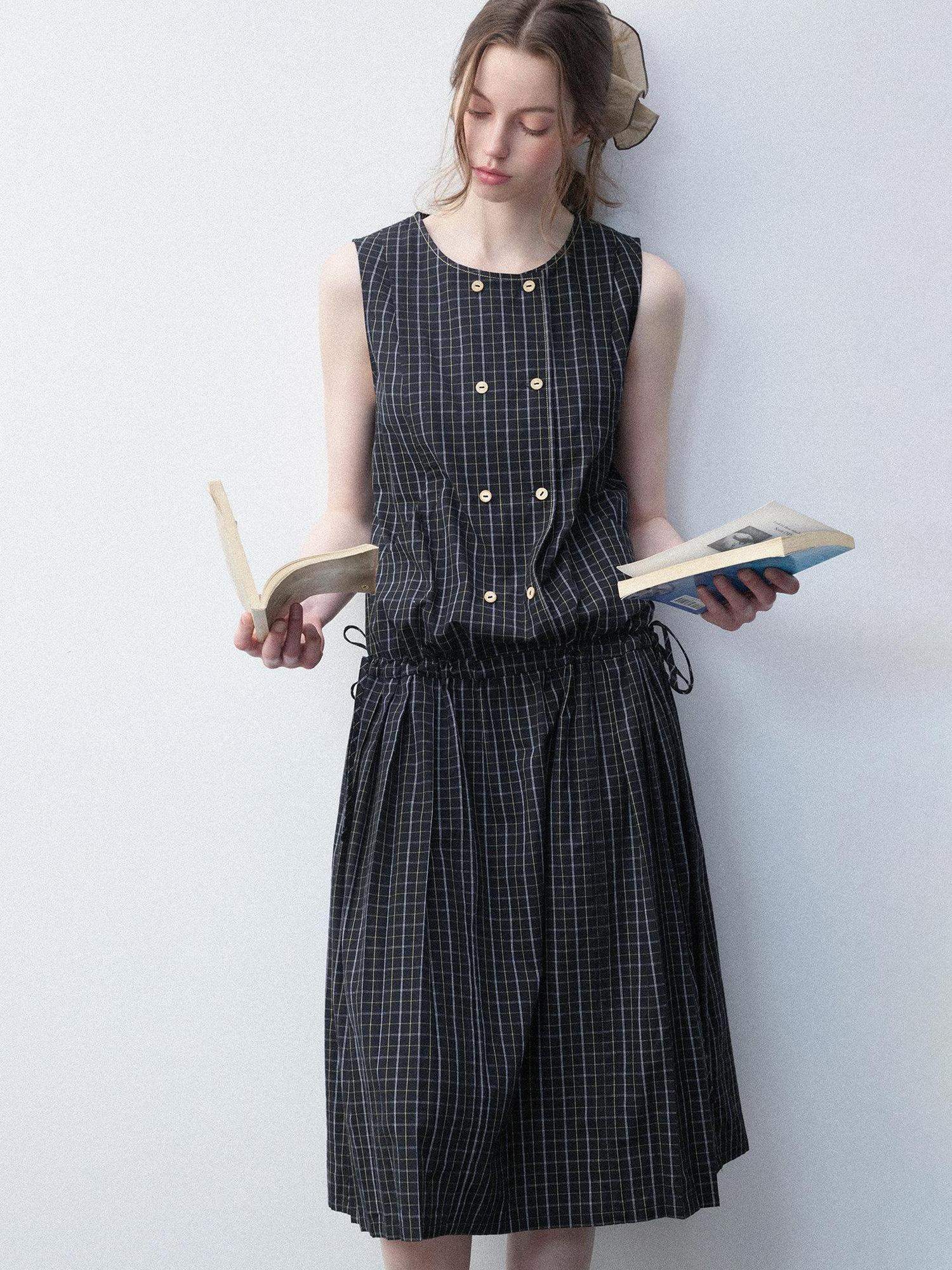 Luamoss Breathable Pure Cotton Tie Waist Korean H Line Loose Fit Casual Midi Dresses