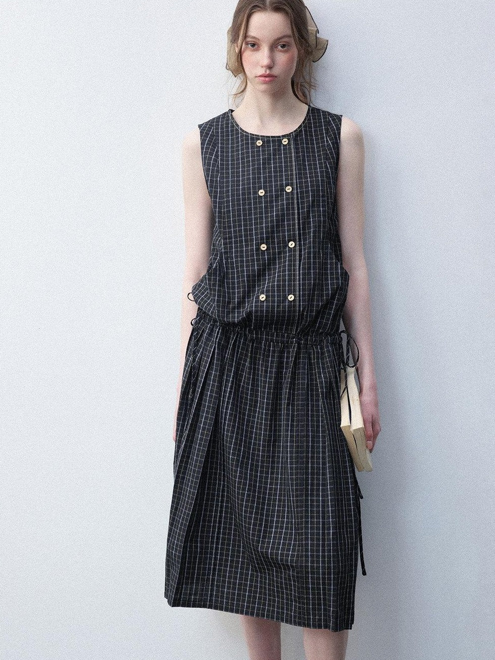 Luamoss Breathable Pure Cotton Tie Waist Korean H Line Loose Fit Casual Midi Dresses