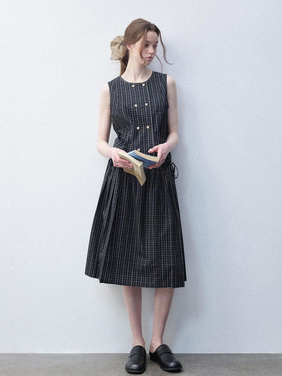 Luamoss Breathable Pure Cotton Tie Waist Korean H Line Loose Fit Casual Midi Dresses