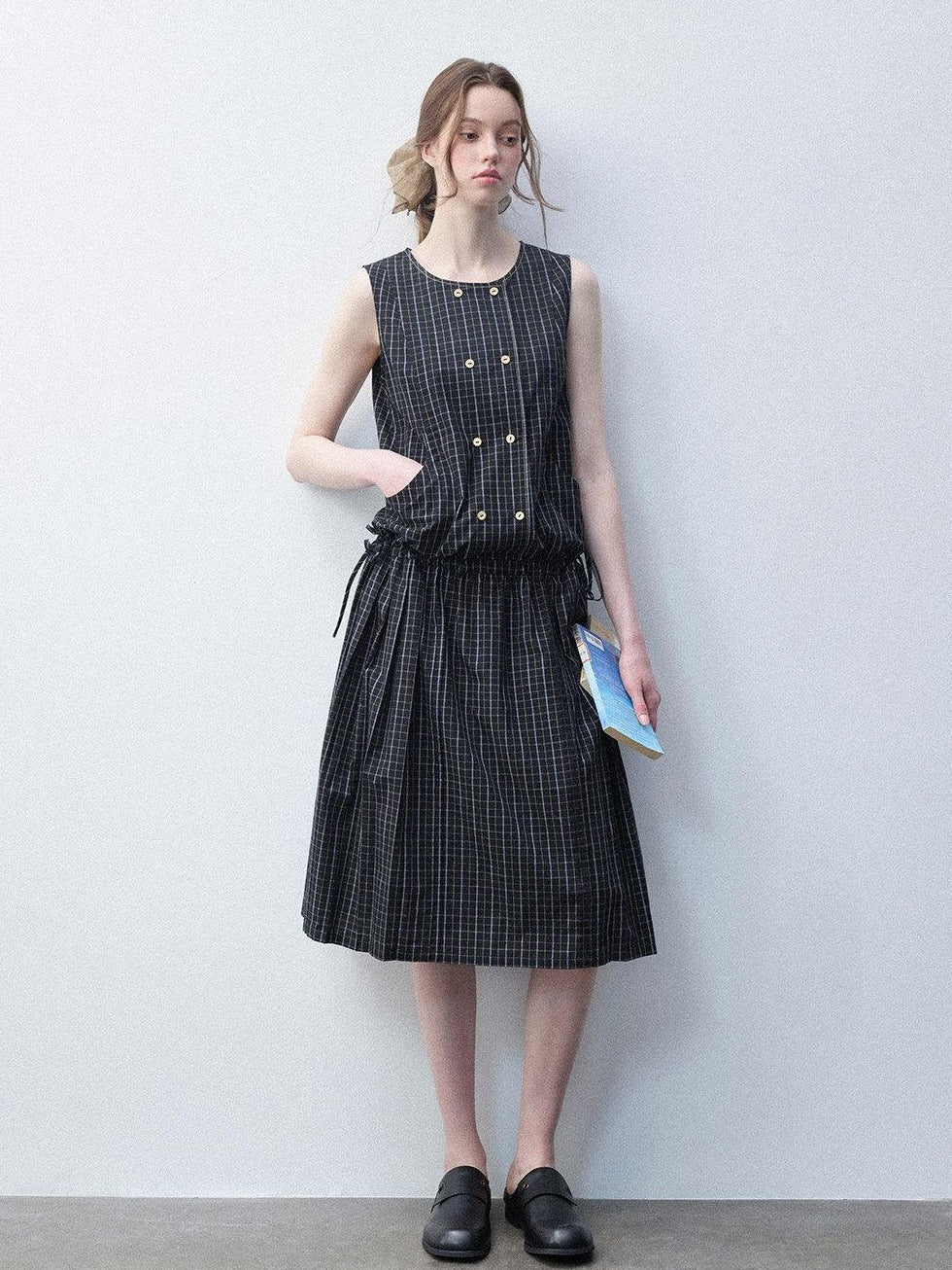 Luamoss Breathable Pure Cotton Tie Waist Korean H Line Loose Fit Casual Midi Dresses