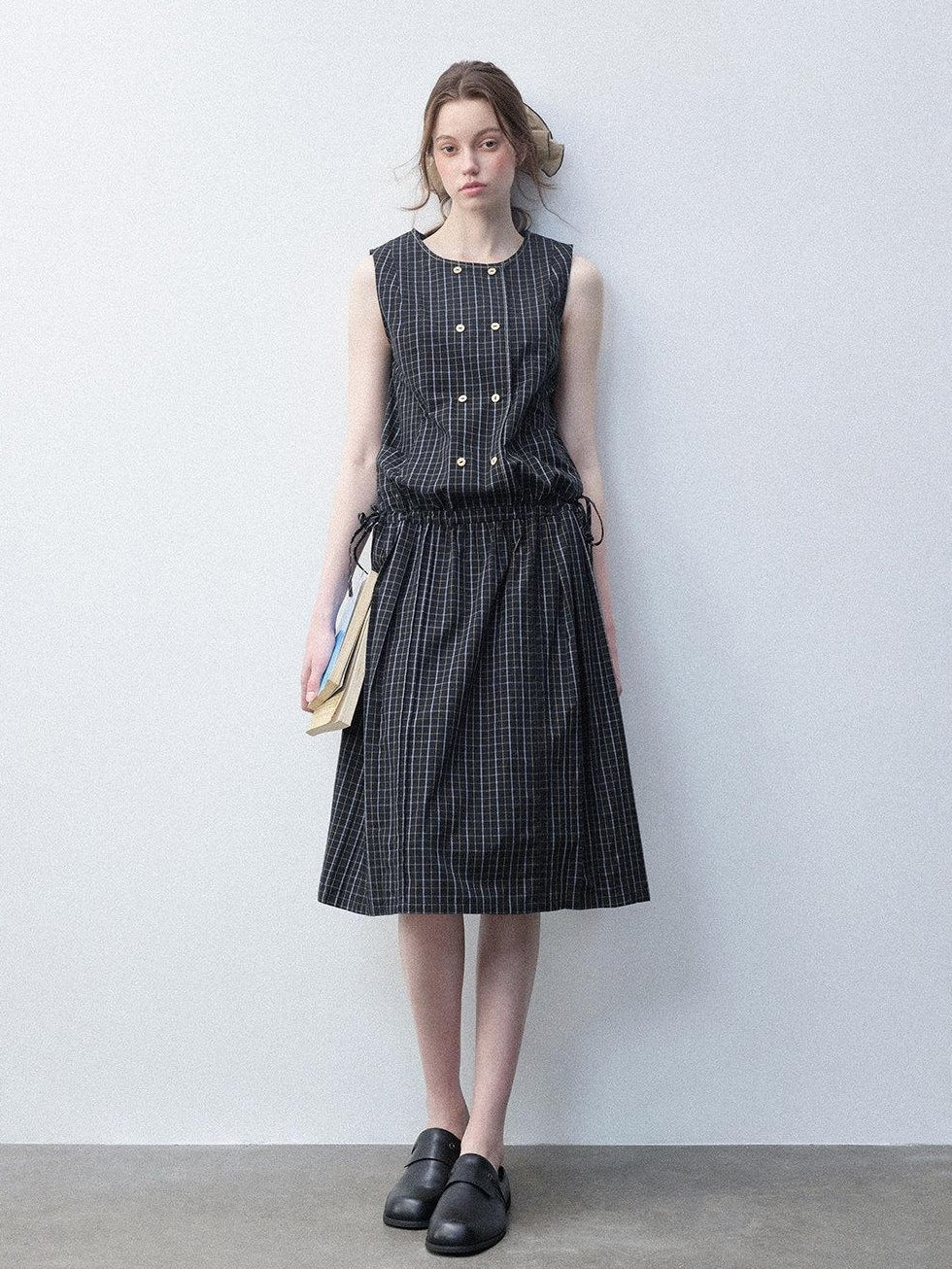 Luamoss Breathable Pure Cotton Tie Waist Korean H Line Loose Fit Casual Midi Dresses