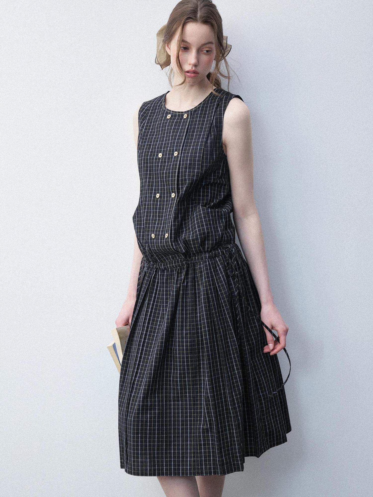 Luamoss Breathable Pure Cotton Tie Waist Korean H Line Loose Fit Casual Midi Dresses