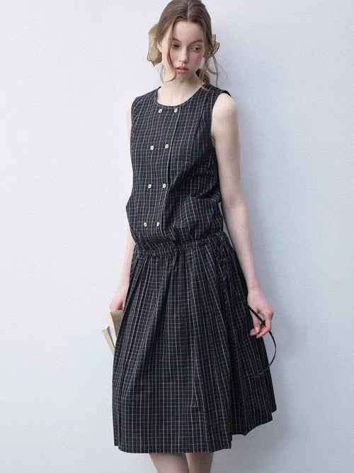Luamoss Breathable Pure Cotton Tie Waist Korean H Line Loose Fit Casual Midi Dresses