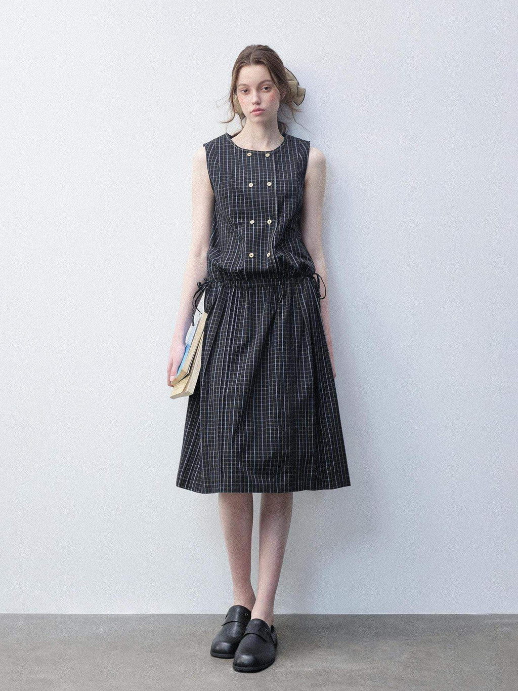 Luamoss Breathable Pure Cotton Tie Waist Korean H Line Loose Fit Casual Midi Dresses