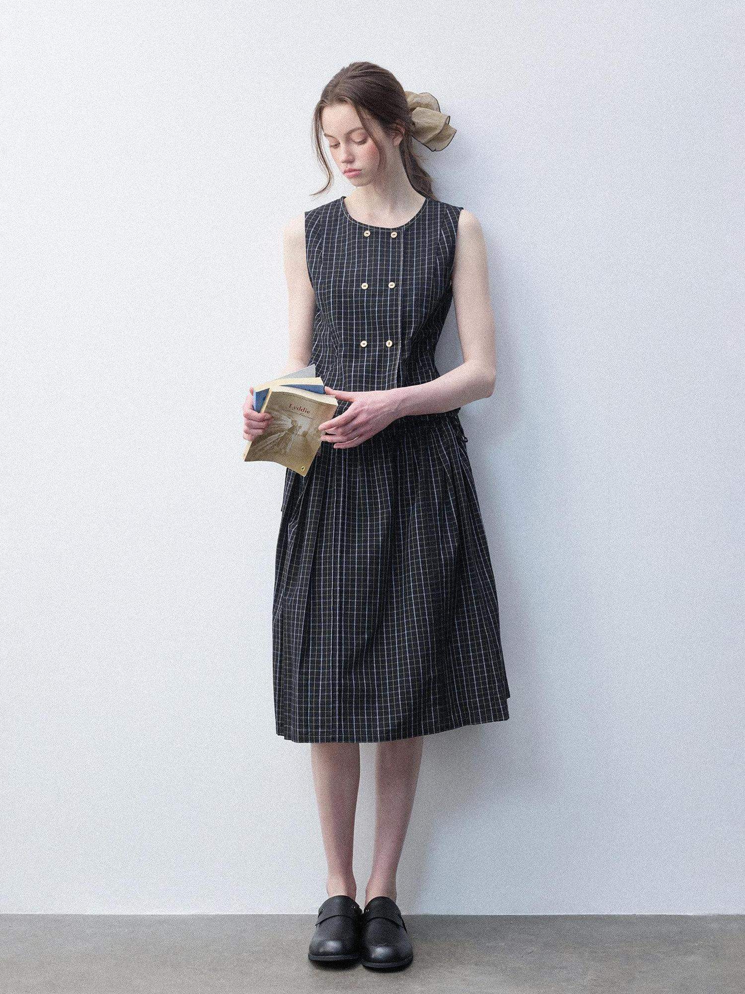 Luamoss Breathable Pure Cotton Tie Waist Korean H Line Loose Fit Casual Midi Dresses
