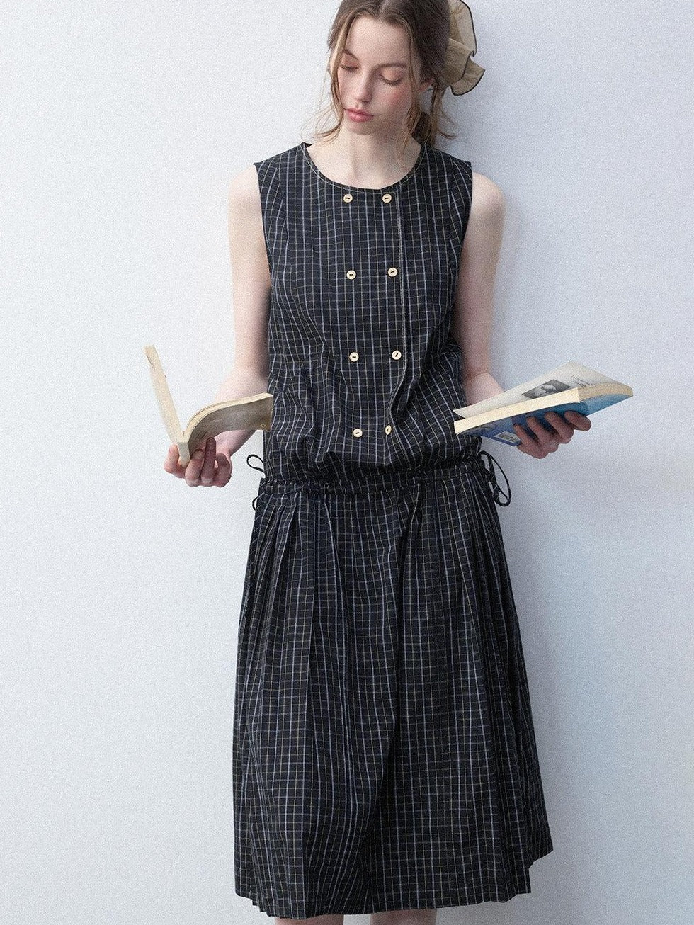 Luamoss Breathable Pure Cotton Tie Waist Korean H Line Loose Fit Casual Midi Dresses
