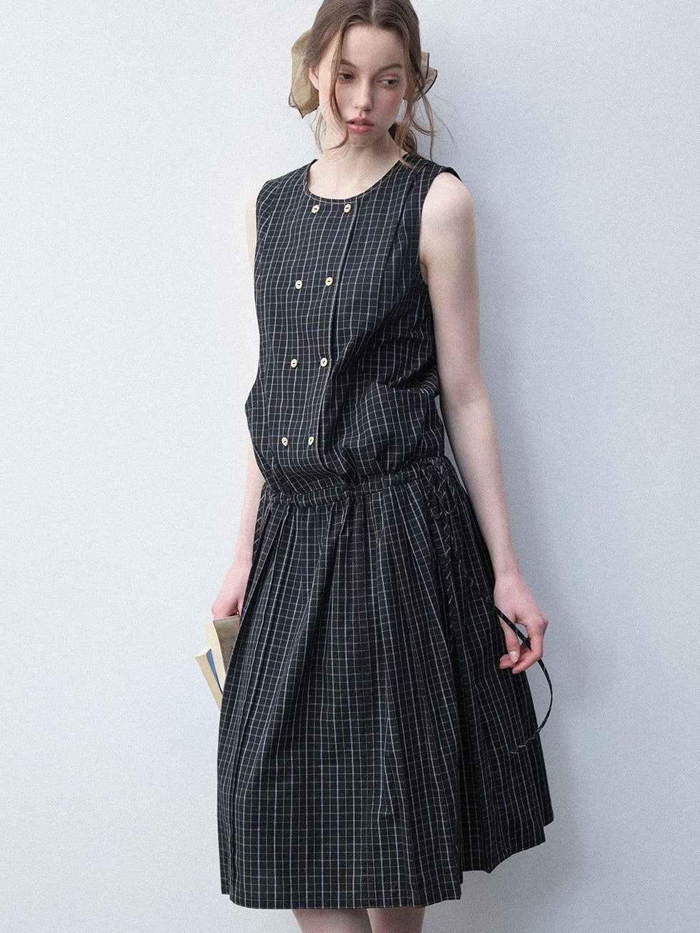 Luamoss Breathable Pure Cotton Tie Waist Korean H Line Loose Fit Casual Midi Dresses