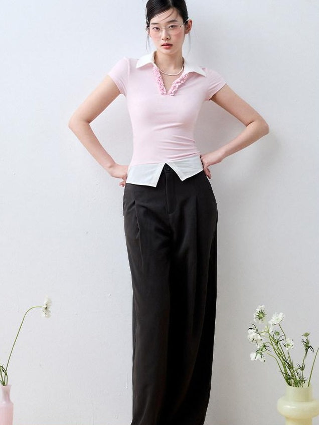 Luamoss Cherry Blossom Pink Eco Recycled V-neck Flirty Short Sleeve Regular Fit Polos