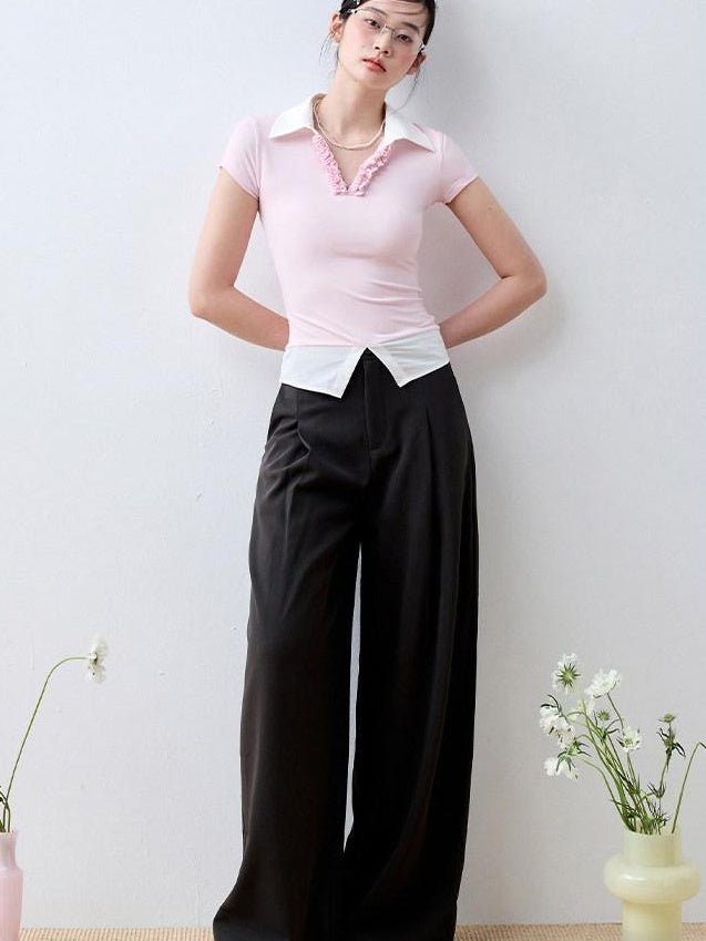 Luamoss Cherry Blossom Pink Eco Recycled V-neck Flirty Short Sleeve Regular Fit Polos