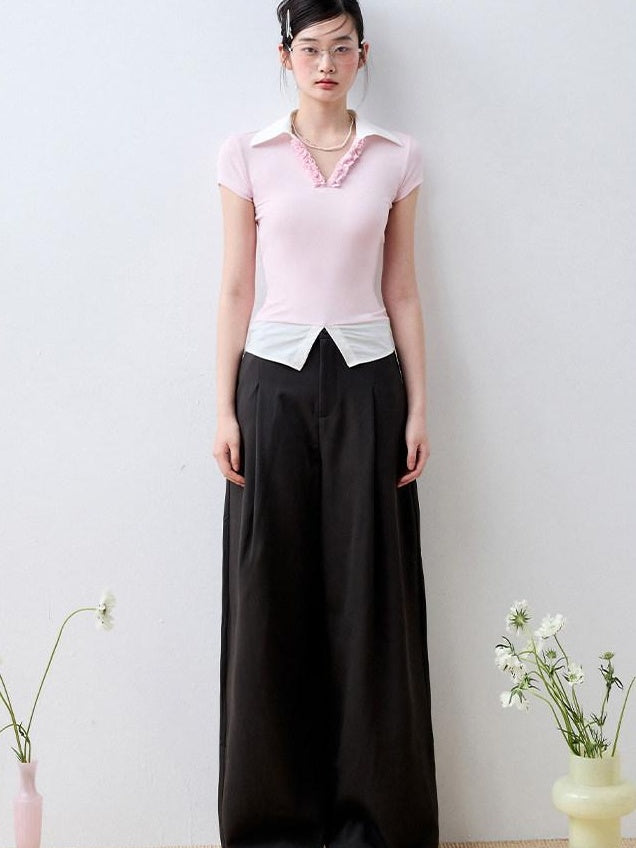 Luamoss Cherry Blossom Pink Eco Recycled V-neck Flirty Short Sleeve Regular Fit Polos