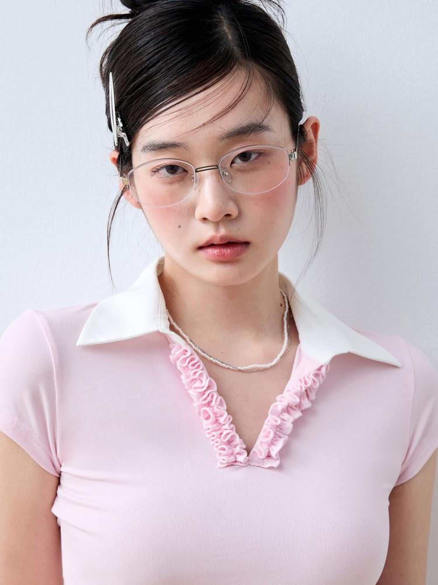 Luamoss Cherry Blossom Pink Eco Recycled V-neck Flirty Short Sleeve Regular Fit Polos