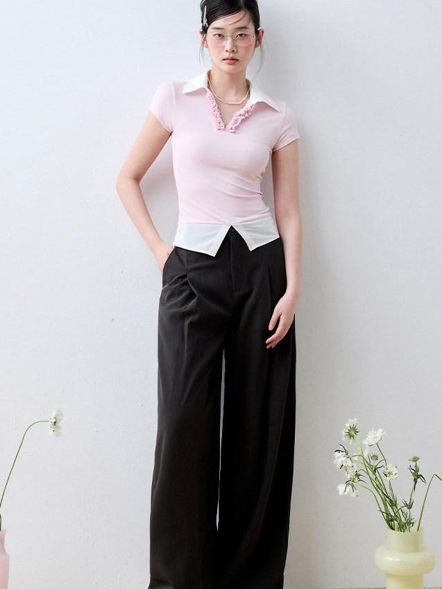 Luamoss Cherry Blossom Pink Eco Recycled V-neck Flirty Short Sleeve Regular Fit Polos