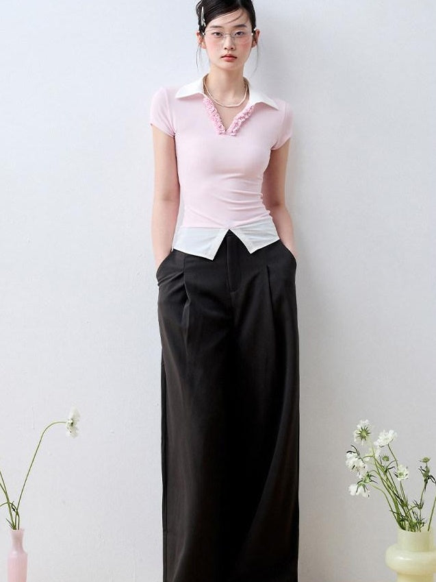 Luamoss Cherry Blossom Pink Eco Recycled V-neck Flirty Short Sleeve Regular Fit Polos