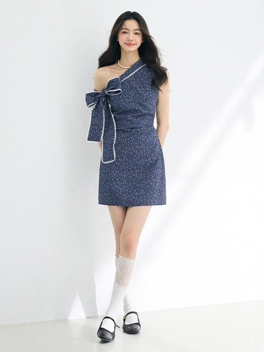 Luamoss Cinched Waist Casual Asymmetric A Line Iris Blue Nylon Mini Dresses