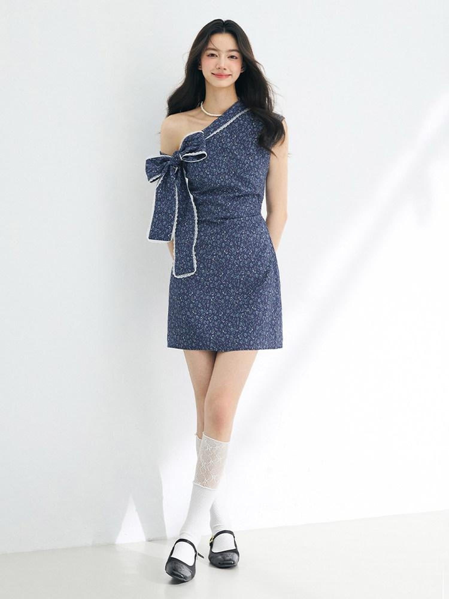 Luamoss Cinched Waist Casual Asymmetric A Line Iris Blue Nylon Mini Dresses
