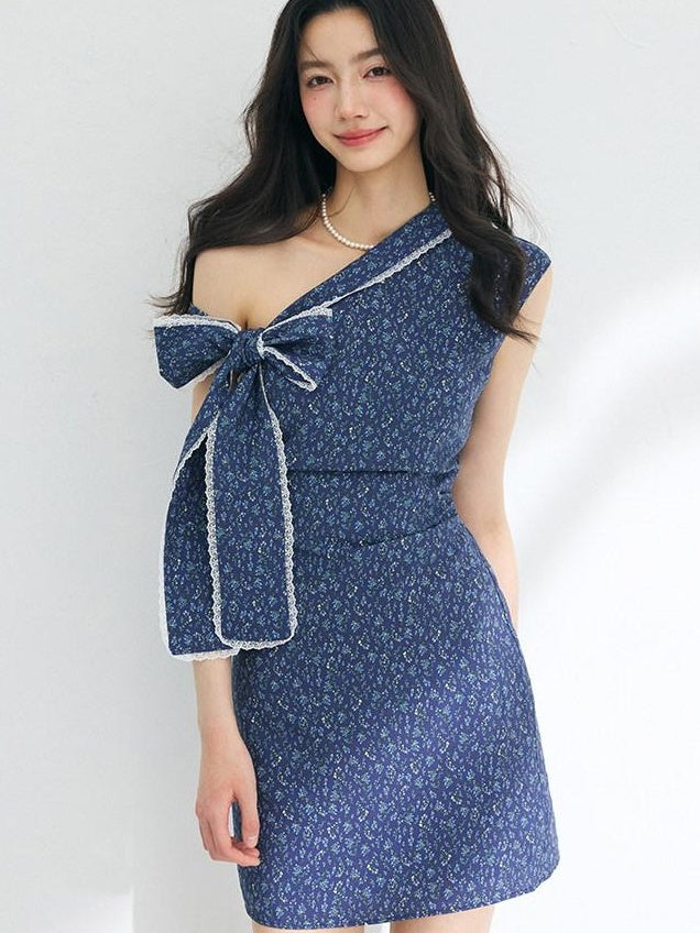 Luamoss Cinched Waist Casual Asymmetric A Line Iris Blue Nylon Mini Dresses