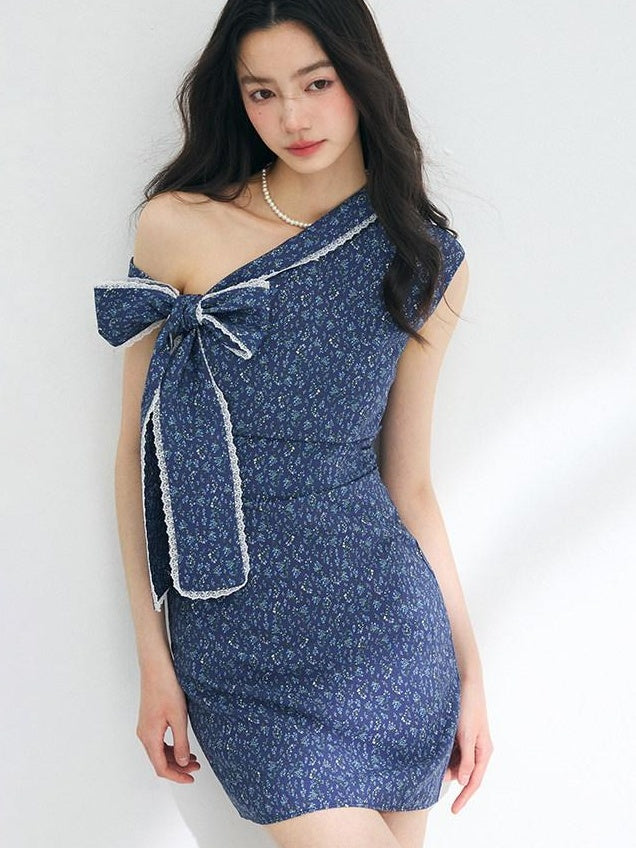 Luamoss Cinched Waist Casual Asymmetric A Line Iris Blue Nylon Mini Dresses