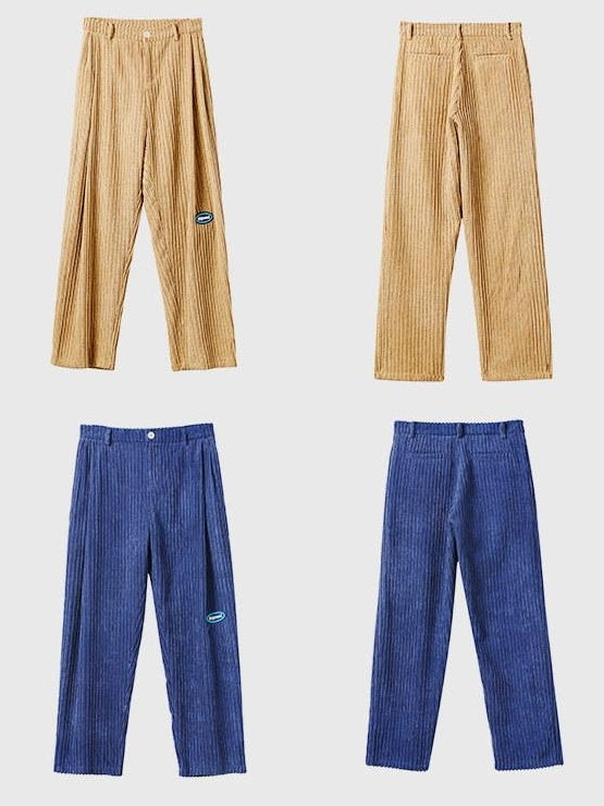 Luamoss Corduroy Loose Harem Fit Mid Waist Pockets Casual Khaki Navy Straight Pants