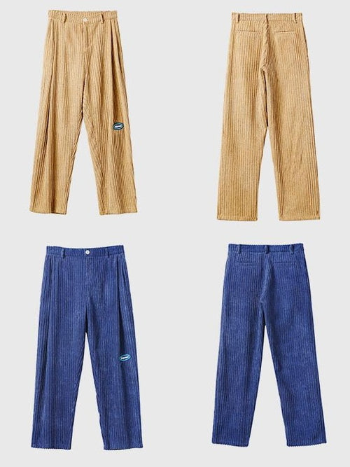 Luamoss Corduroy Loose Harem Fit Mid Waist Pockets Casual Khaki Navy Straight Pants