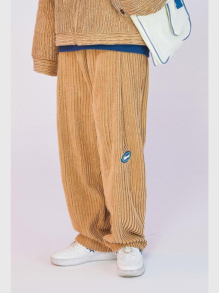 Luamoss Corduroy Loose Harem Fit Mid Waist Pockets Casual Khaki Navy Straight Pants
