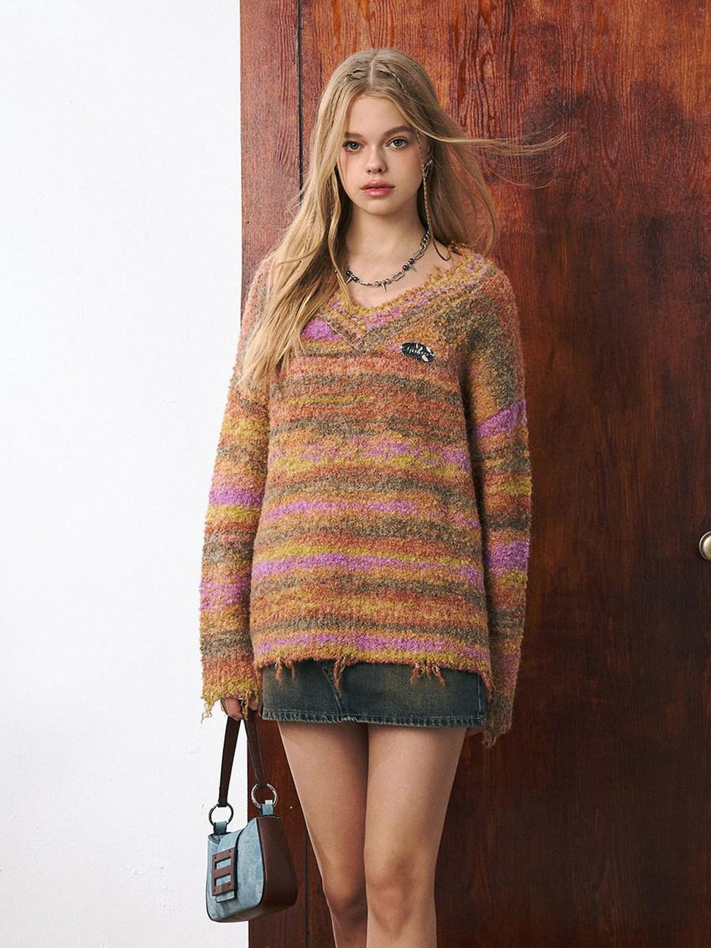 Luamoss Cozy Colorblock Workwear Long Sleeve Pullover Regular Fit Knit Women Sweaters