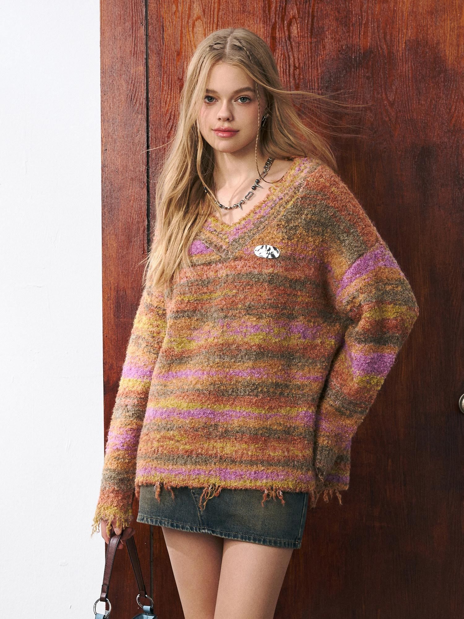 Luamoss Cozy Colorblock Workwear Long Sleeve Pullover Regular Fit Knit Women Sweaters