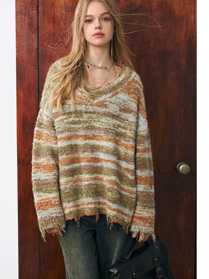 Luamoss Cozy Colorblock Workwear Long Sleeve Pullover Regular Fit Knit Women Sweaters