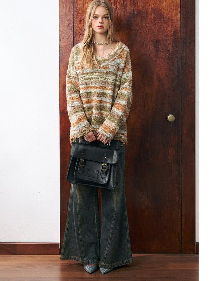 Luamoss Cozy Colorblock Workwear Long Sleeve Pullover Regular Fit Knit Women Sweaters