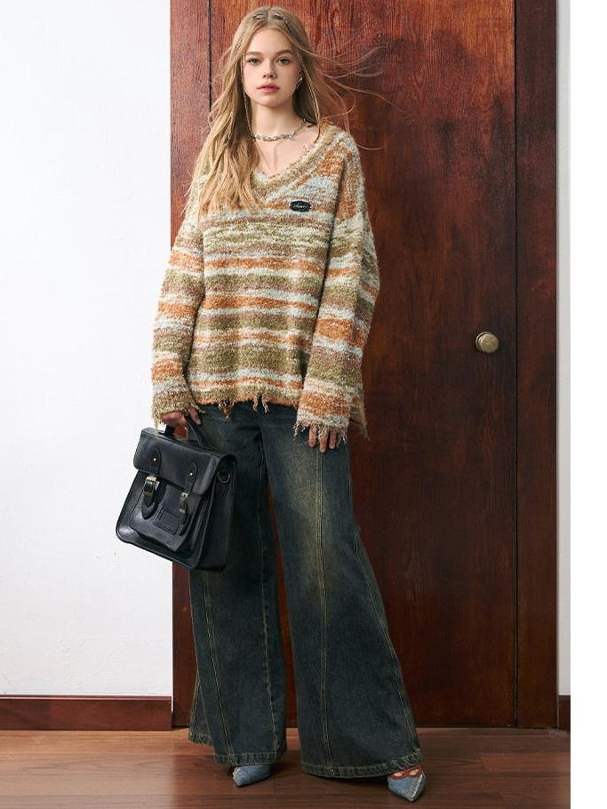 Luamoss Cozy Colorblock Workwear Long Sleeve Pullover Regular Fit Knit Women Sweaters