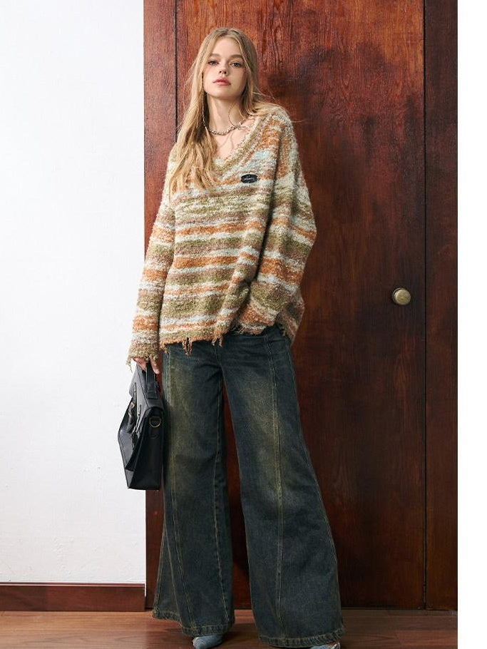 Luamoss Cozy Colorblock Workwear Long Sleeve Pullover Regular Fit Knit Women Sweaters
