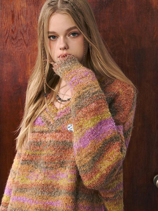 Luamoss Cozy Colorblock Workwear Long Sleeve Pullover Regular Fit Knit Women Sweaters