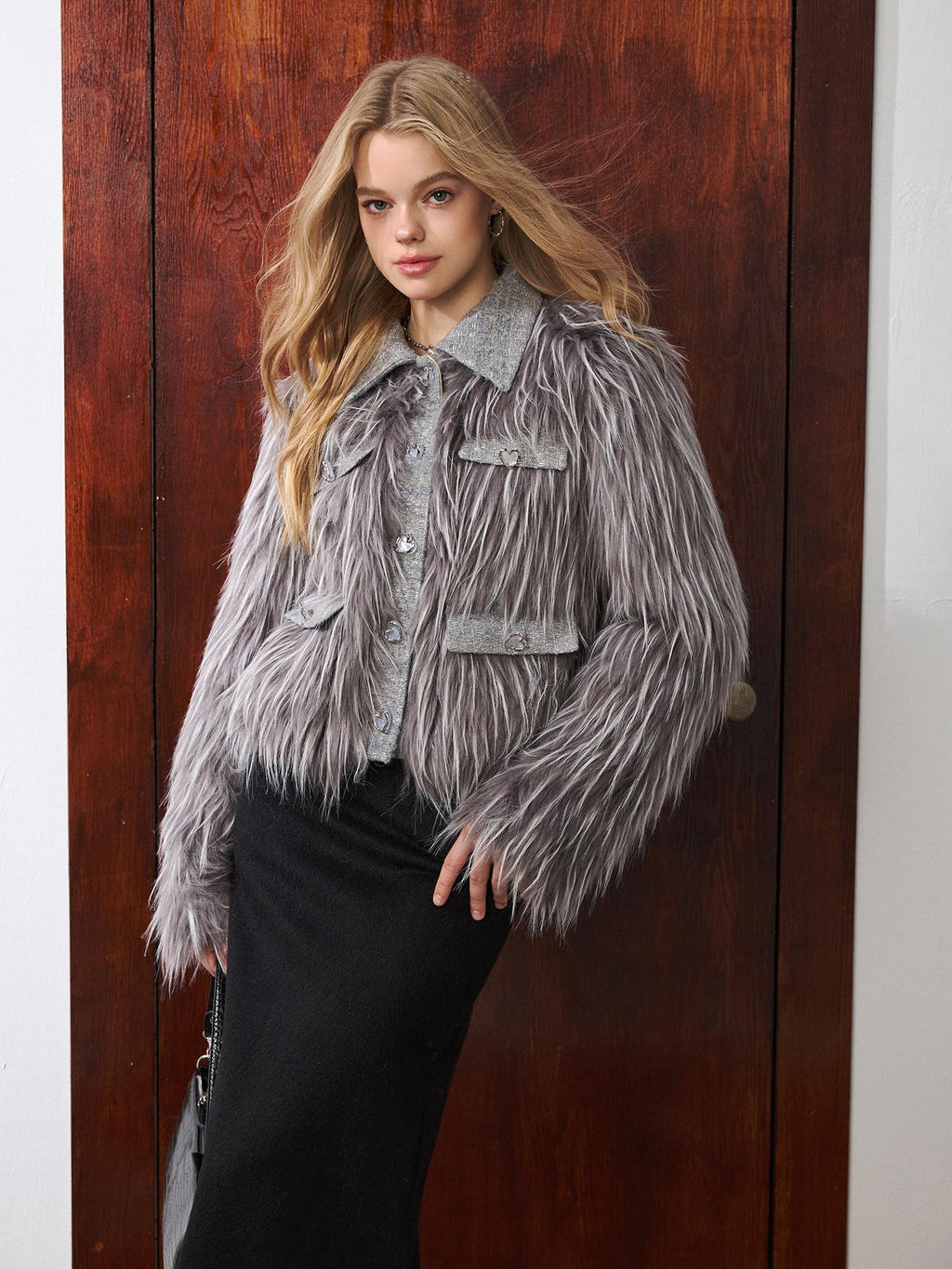 Luamoss Cozy Plush Warm Workwear Cropped Women Office White Gray S M L Faux Fur Coats