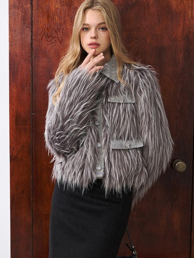 Luamoss Cozy Plush Warm Workwear Cropped Women Office White Gray S M L Faux Fur Coats