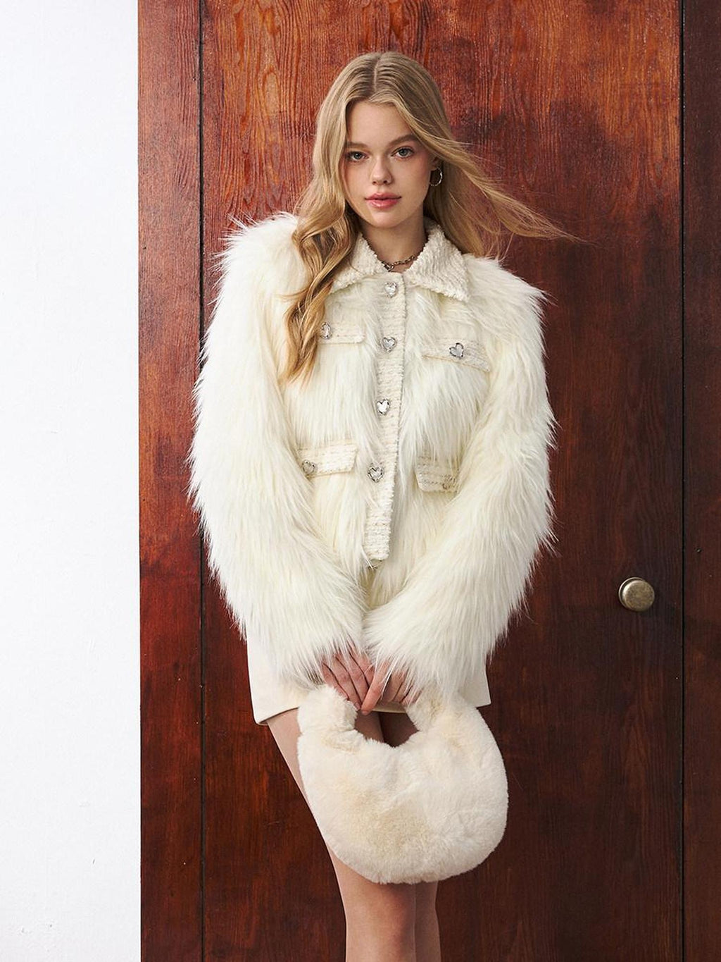 Luamoss Cozy Plush Warm Workwear Cropped Women Office White Gray S M L Faux Fur Coats