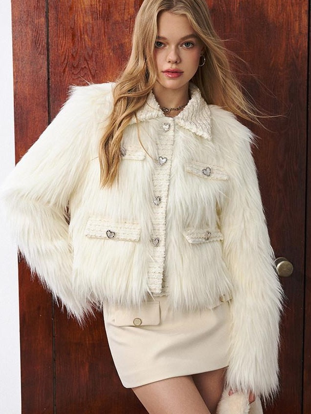 Luamoss Cozy Plush Warm Workwear Cropped Women Office White Gray S M L Faux Fur Coats