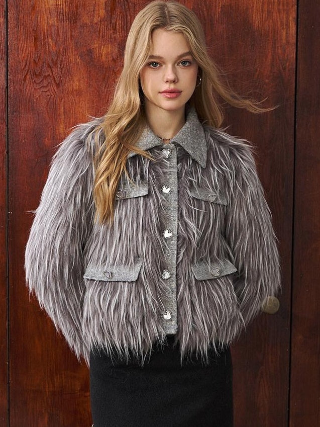 Luamoss Cozy Plush Warm Workwear Cropped Women Office White Gray S M L Faux Fur Coats