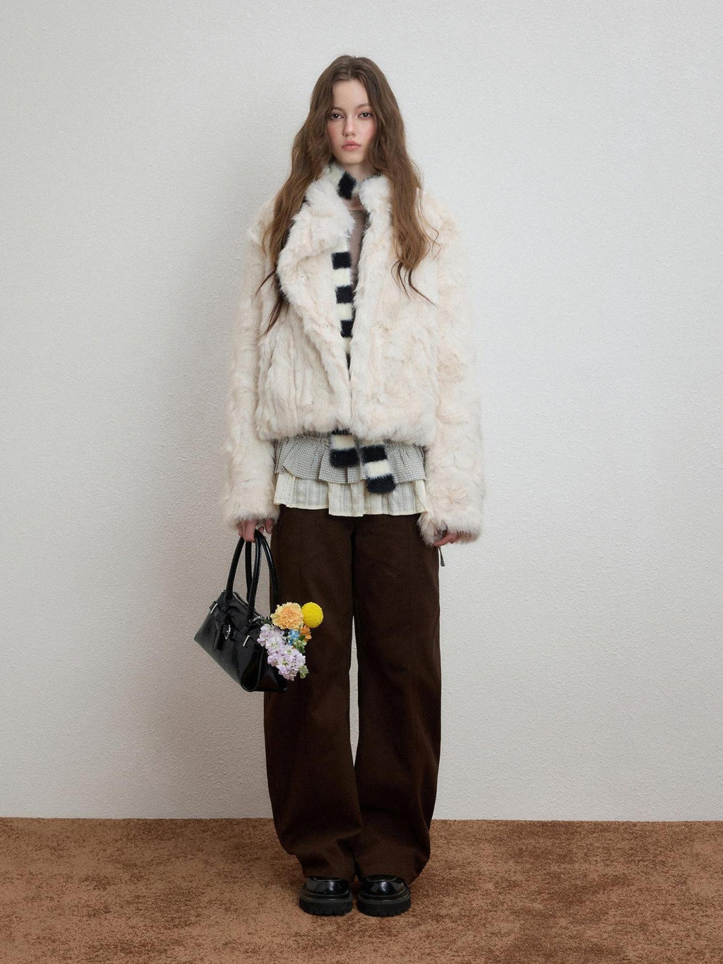 Luamoss Cozy Thick Asymmetric Short Coat Loose Casual Warm Women Off White Faux Fur Coats