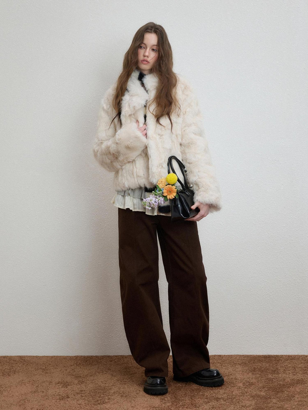 Luamoss Cozy Thick Asymmetric Short Coat Loose Casual Warm Women Off White Faux Fur Coats
