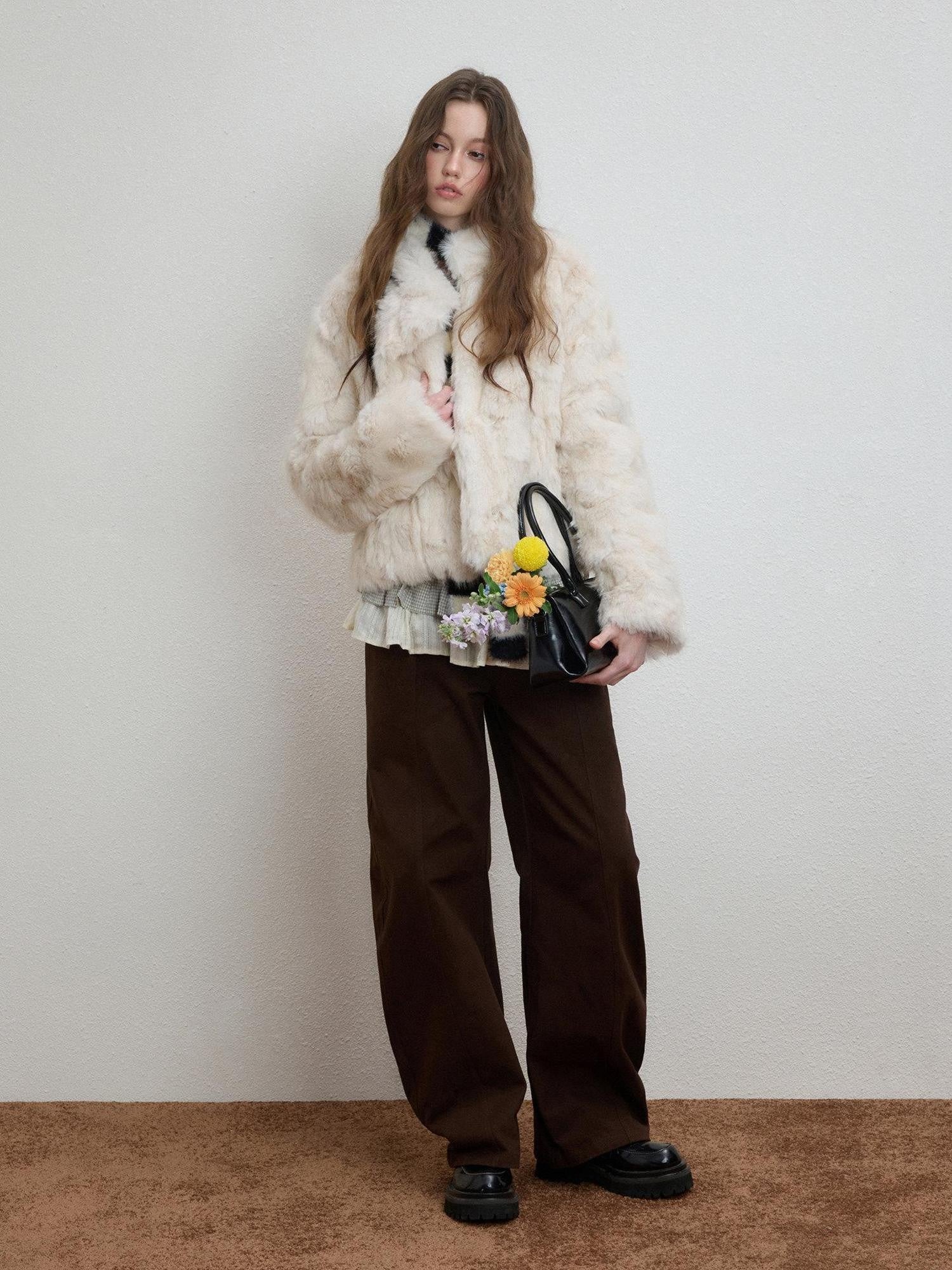 Luamoss Cozy Thick Asymmetric Short Coat Loose Casual Warm Women Off White Faux Fur Coats