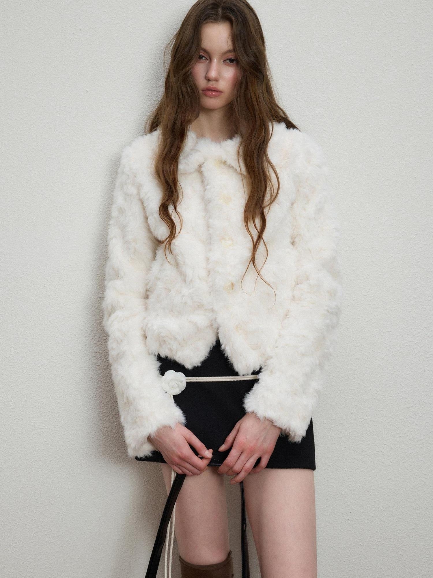 Luamoss Cozy Warm Thick Snow White Drawstring Hem Casual Loose Fit Women Faux Fur Coats