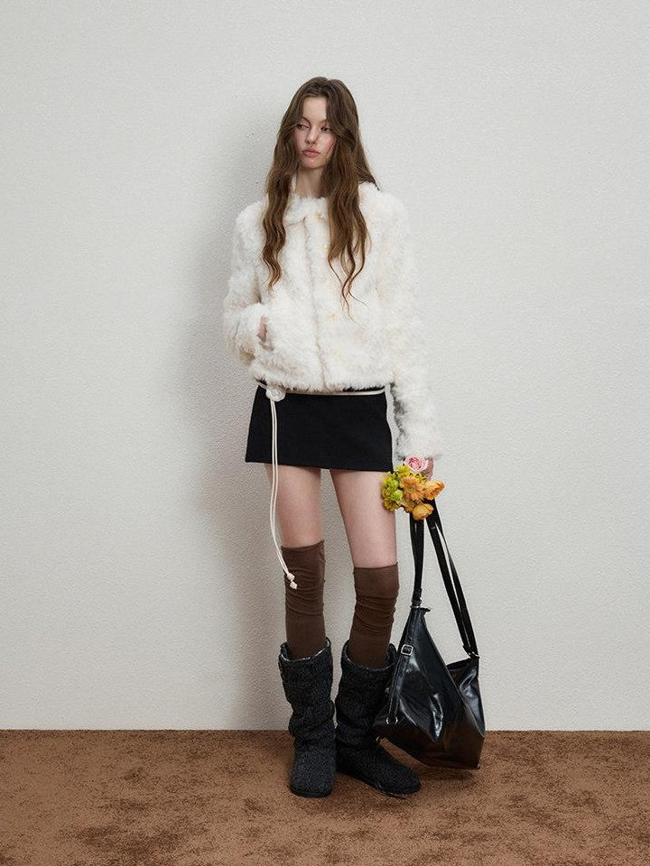 Luamoss Cozy Warm Thick Snow White Drawstring Hem Casual Loose Fit Women Faux Fur Coats