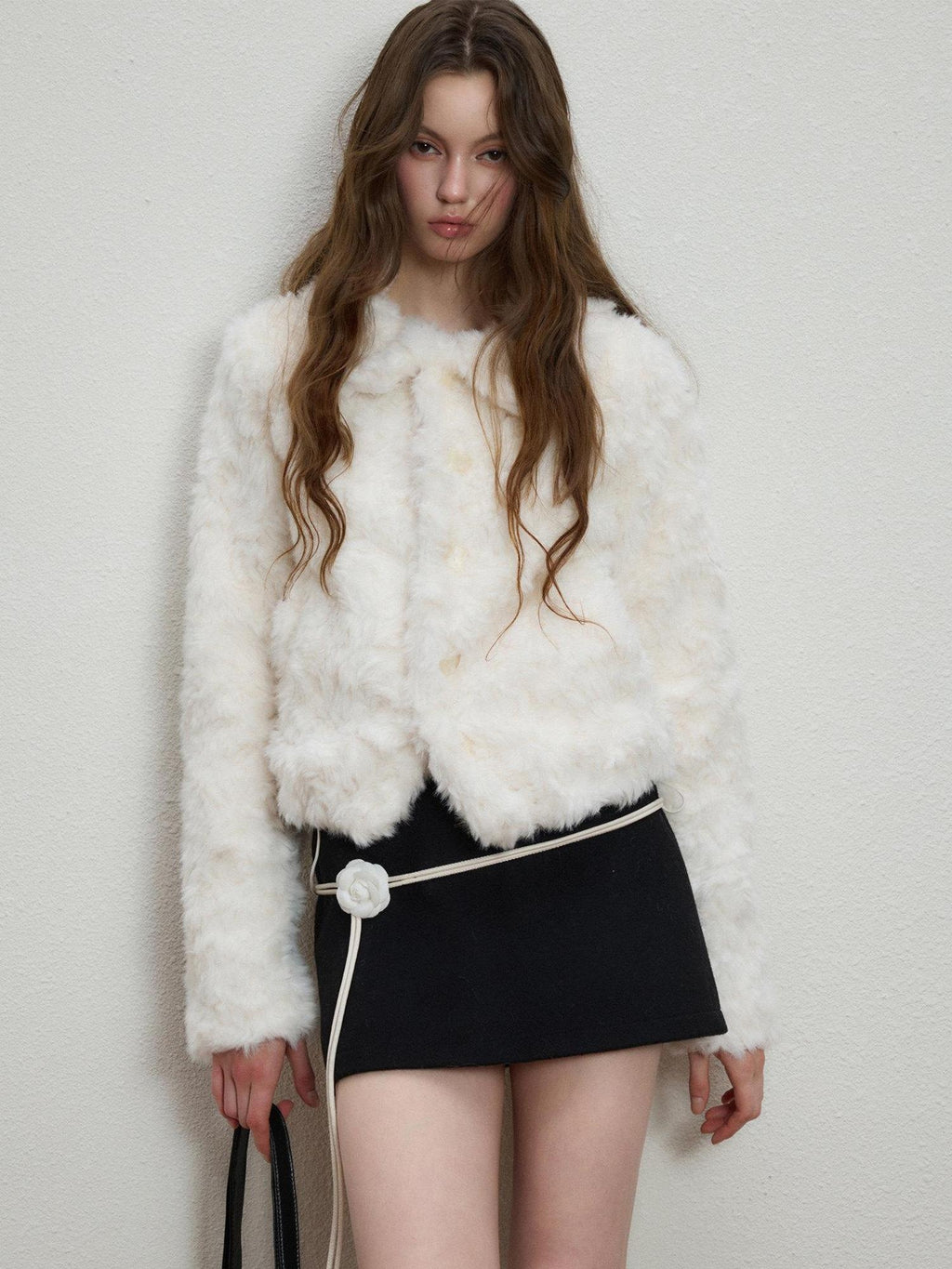 Luamoss Cozy Warm Thick Snow White Drawstring Hem Casual Loose Fit Women Faux Fur Coats