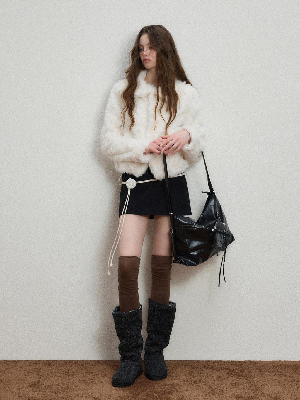 Luamoss Cozy Warm Thick Snow White Drawstring Hem Casual Loose Fit Women Faux Fur Coats